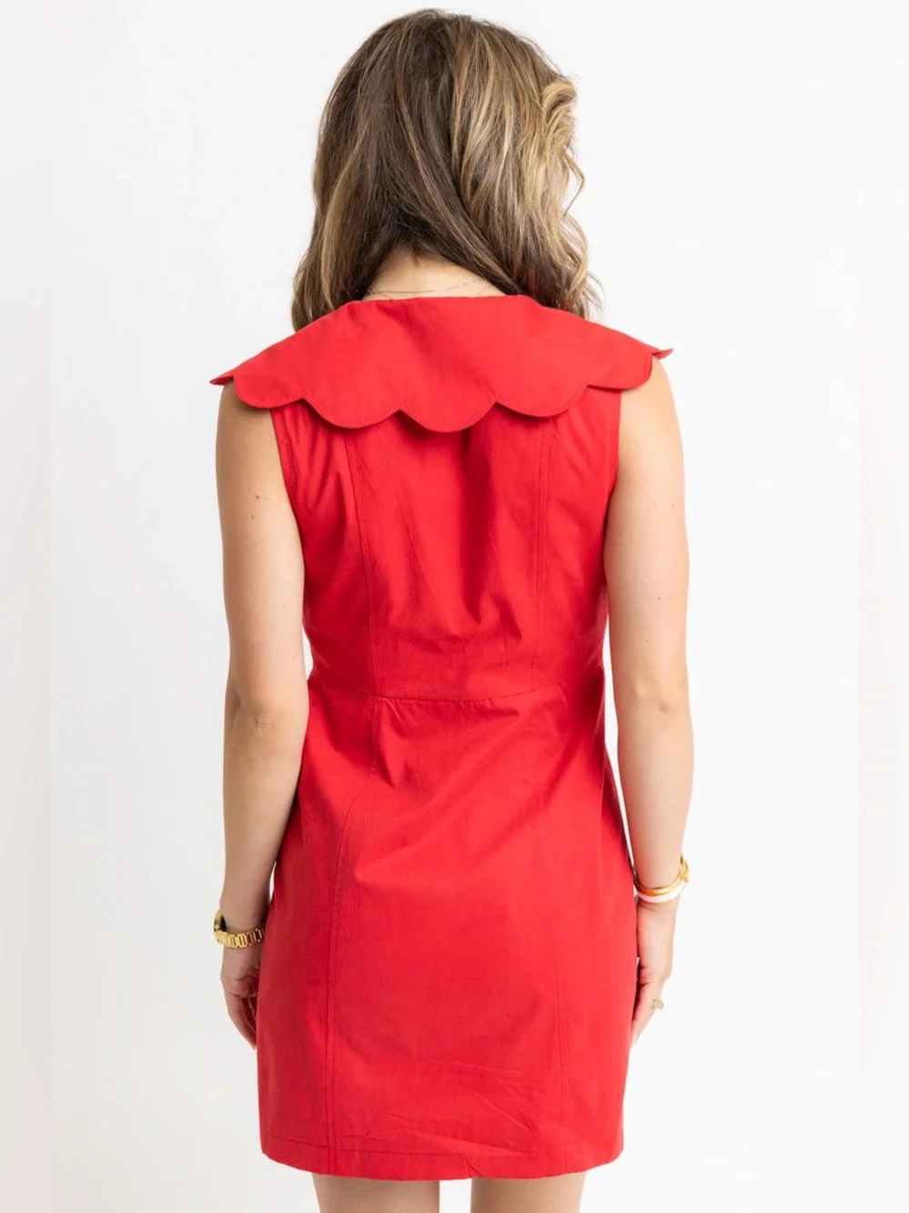 KARLIE Red Large scallop vneck sleeveless dress Gameday